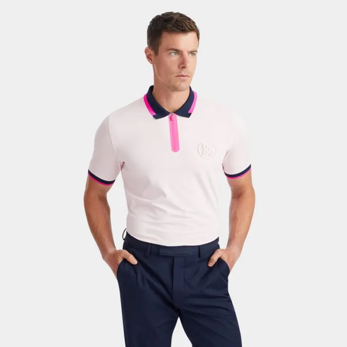 GFORE EMBOSSED LOGO BANDED SLEEVE QUARTER ZIP TECH PIQU POLO Cameo Men Polos and Shirts