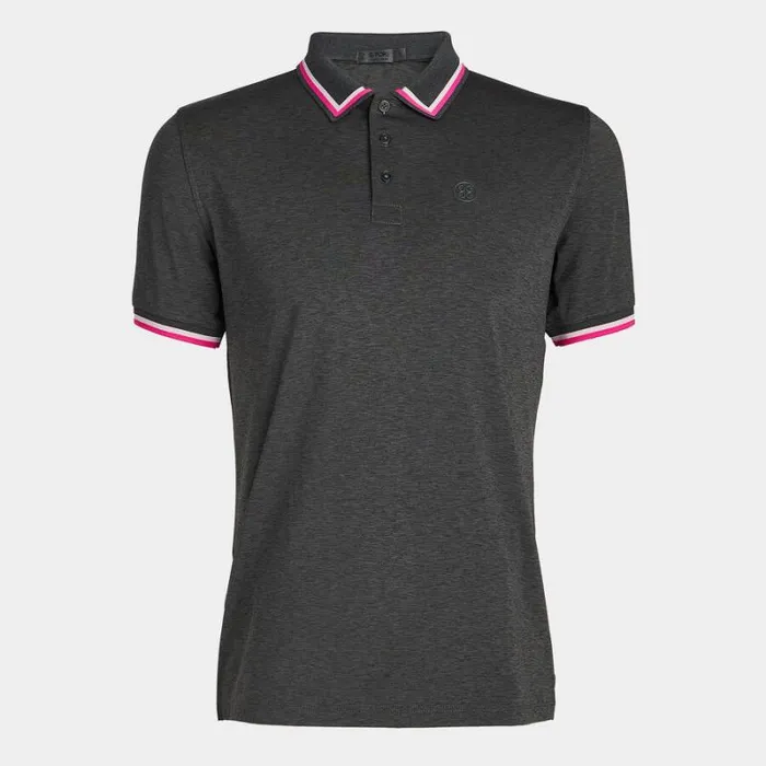 GFORE MLANGE BANDED SLEEVE TECH JERSEY POLO Charcoal Heather Grey Men Polos and Shirts