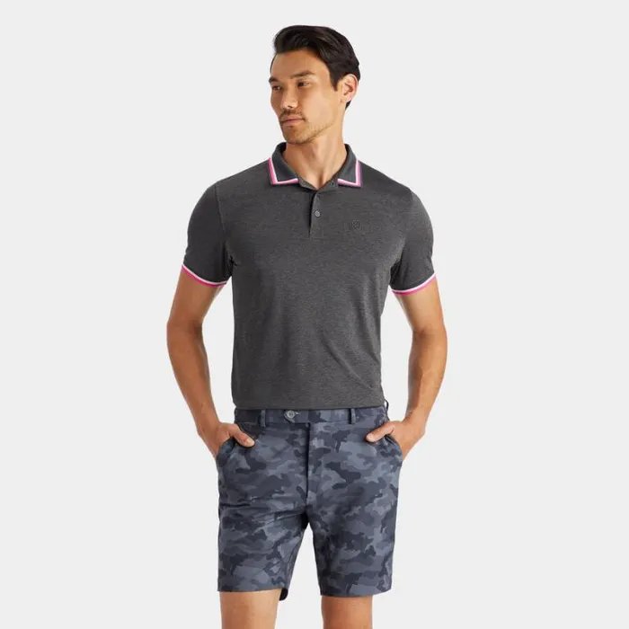 GFORE MLANGE BANDED SLEEVE TECH JERSEY POLO Charcoal Heather Grey Men Polos and Shirts