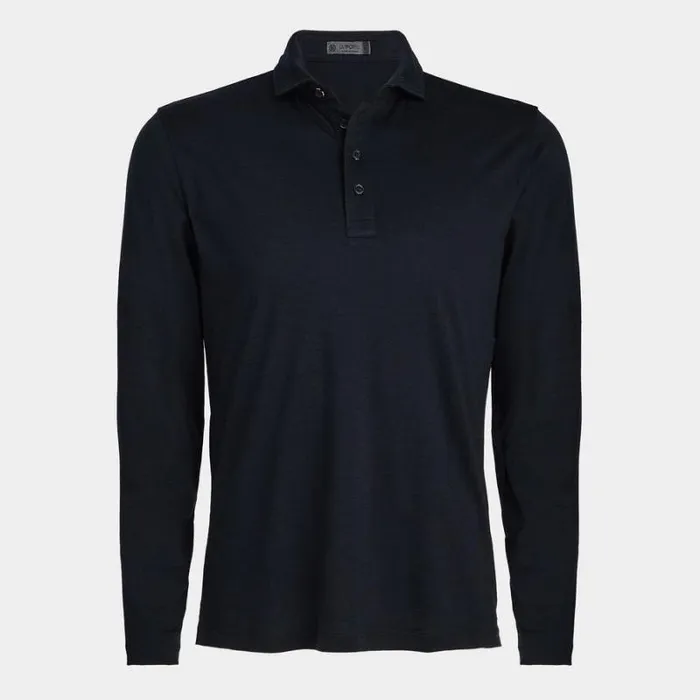 GFORE TECHNICAL PERFORMANCE FINE WOOL MODERN SPREAD COLLAR LONG SLEEVE POLO Onyx Men Polos and Shirts