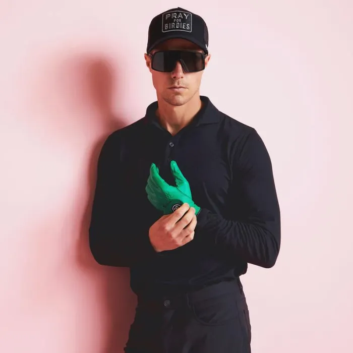 GFORE TECHNICAL PERFORMANCE FINE WOOL MODERN SPREAD COLLAR LONG SLEEVE POLO Onyx Men Polos and Shirts