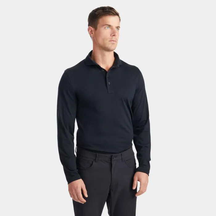 GFORE TECHNICAL PERFORMANCE FINE WOOL MODERN SPREAD COLLAR LONG SLEEVE POLO Onyx Men Polos and Shirts