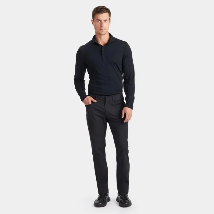 GFORE TECHNICAL PERFORMANCE FINE WOOL MODERN SPREAD COLLAR LONG SLEEVE POLO Onyx Men Polos and Shirts