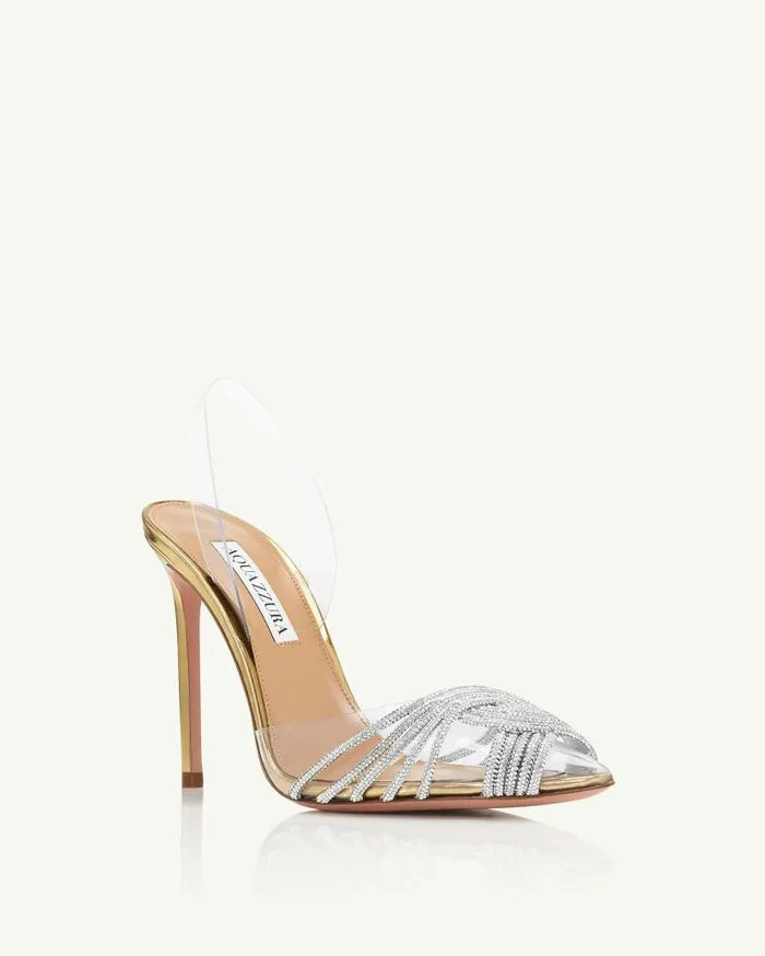 Gatsby Plexi Sling 105 Gold Women Aquazzura Pumps