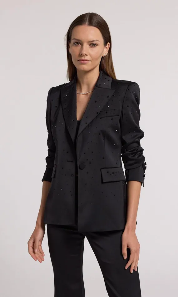 Generation Love Clothing Blazers and Jackets Aimee Crystal Satin Blazer Blackblack 8211 Women