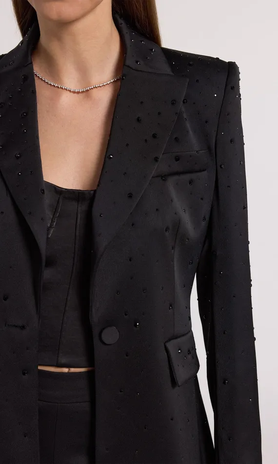 Generation Love Clothing Blazers and Jackets Aimee Crystal Satin Blazer Blackblack 8211 Women