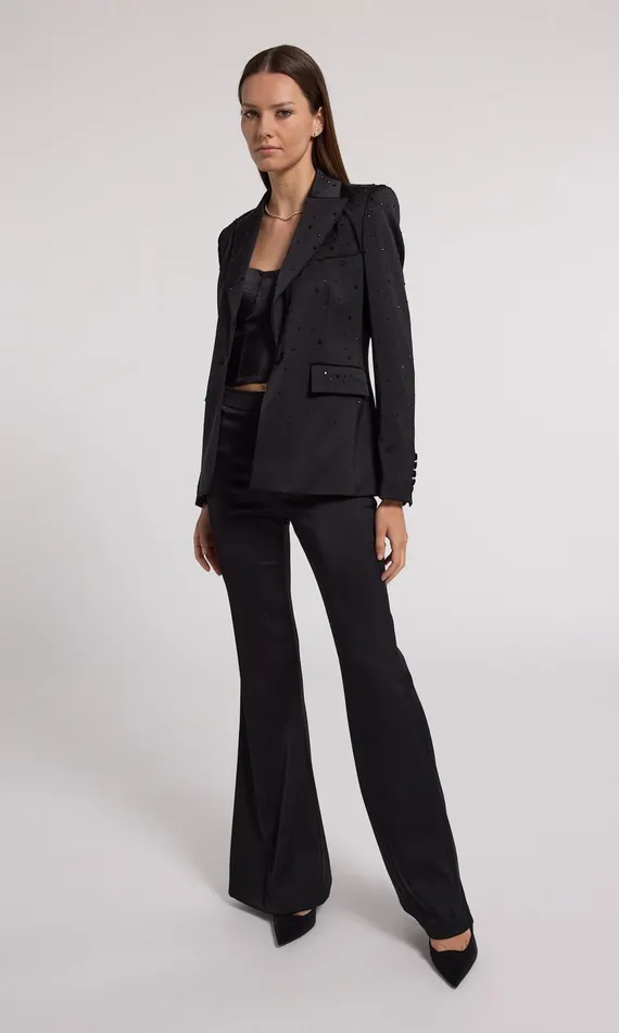 Generation Love Clothing Blazers and Jackets Aimee Crystal Satin Blazer Blackblack 8211 Women