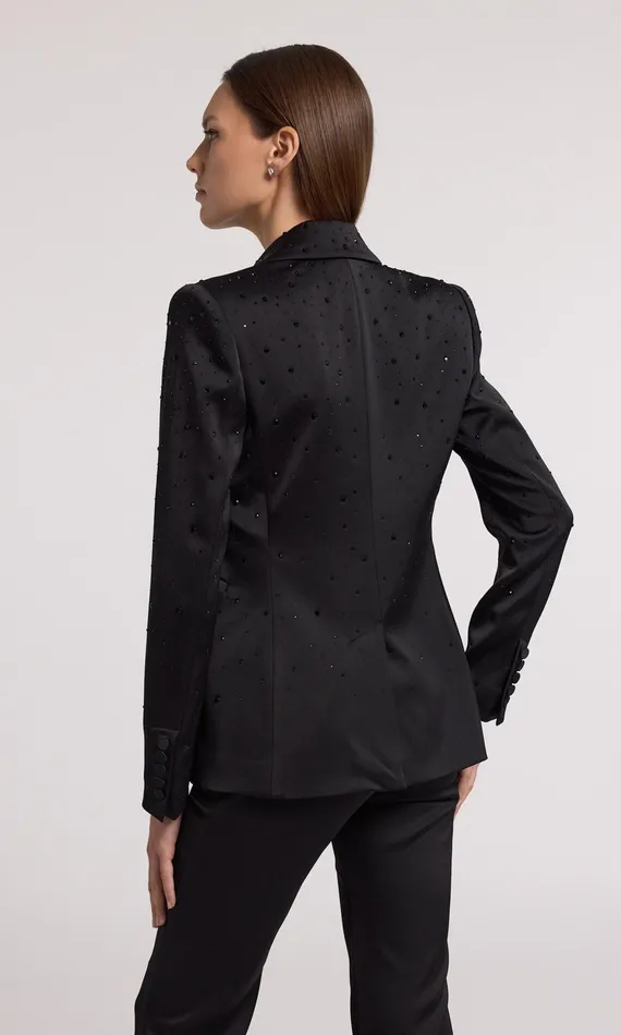 Generation Love Clothing Blazers and Jackets Aimee Crystal Satin Blazer Blackblack 8211 Women