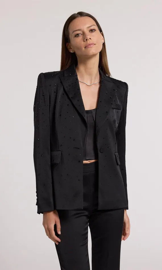 Generation Love Clothing Blazers and Jackets Aimee Crystal Satin Blazer Blackblack 8211 Women