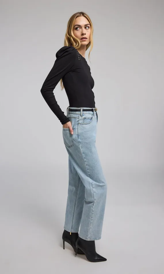 Generation Love Clothing Pants Emmett Denim Pants With Vegan Leather Belt Light Blueblack 8211 Women