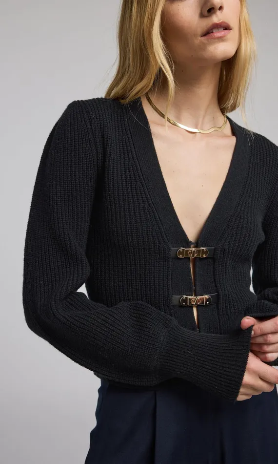 Generation Love Clothing Sweaters and Sweatshirts Monse TurnLock Closure Cardigan Black 8211 Women