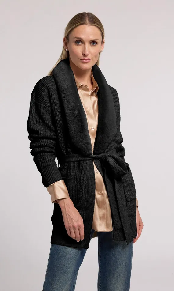 Generation Love Clothing Sweaters and Sweatshirts Patty Fur Combo Cardigan Black 8211 Women