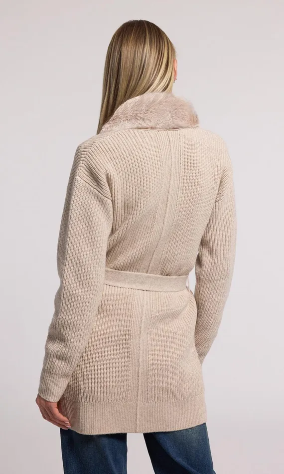 Generation Love Clothing Sweaters and Sweatshirts Patty Fur Combo Cardigan Heather Oatmeal 8211 Women