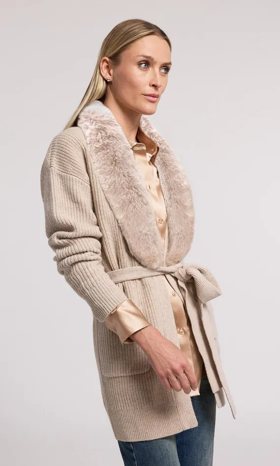 Generation Love Clothing Sweaters and Sweatshirts Patty Fur Combo Cardigan Heather Oatmeal 8211 Women