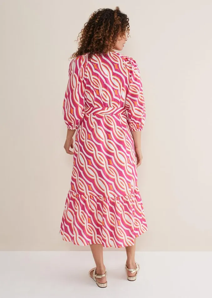 Georgie Cotton Geo Midi Dress Pink Women Phase Eight Dresses