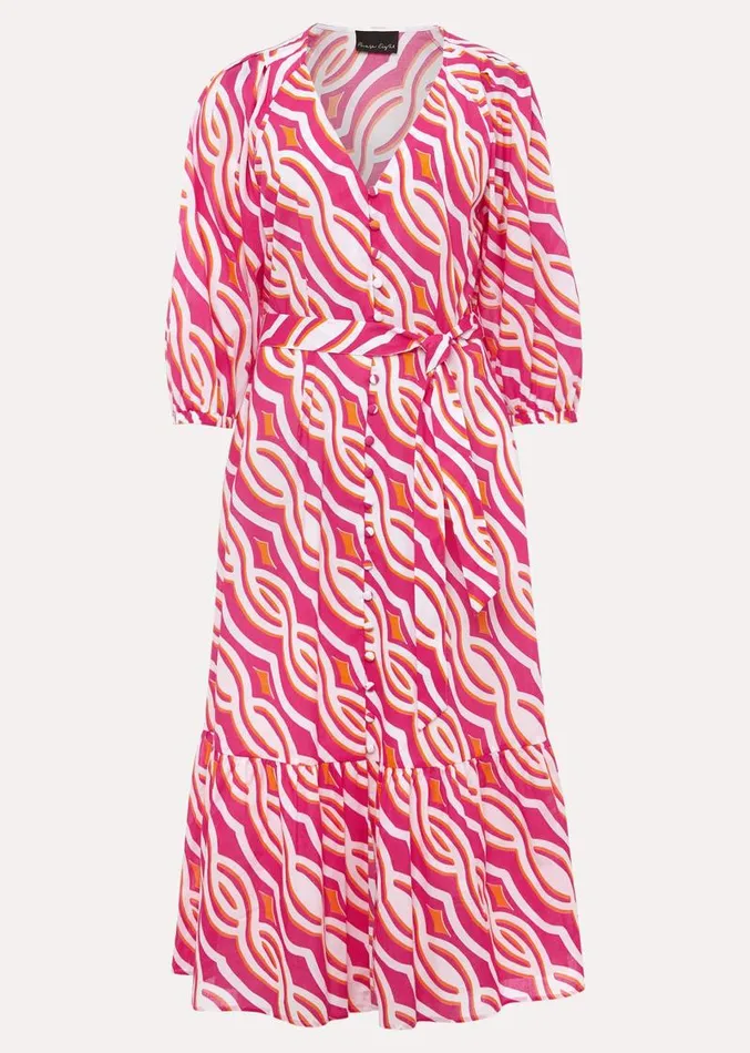 Georgie Cotton Geo Midi Dress Pink Women Phase Eight Dresses