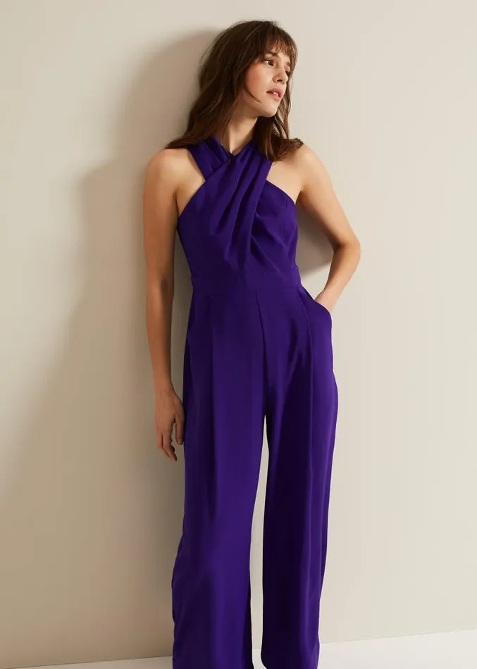 Giorgia Cross Neck Jumpsuit Violet Women Phase Eight Dresses