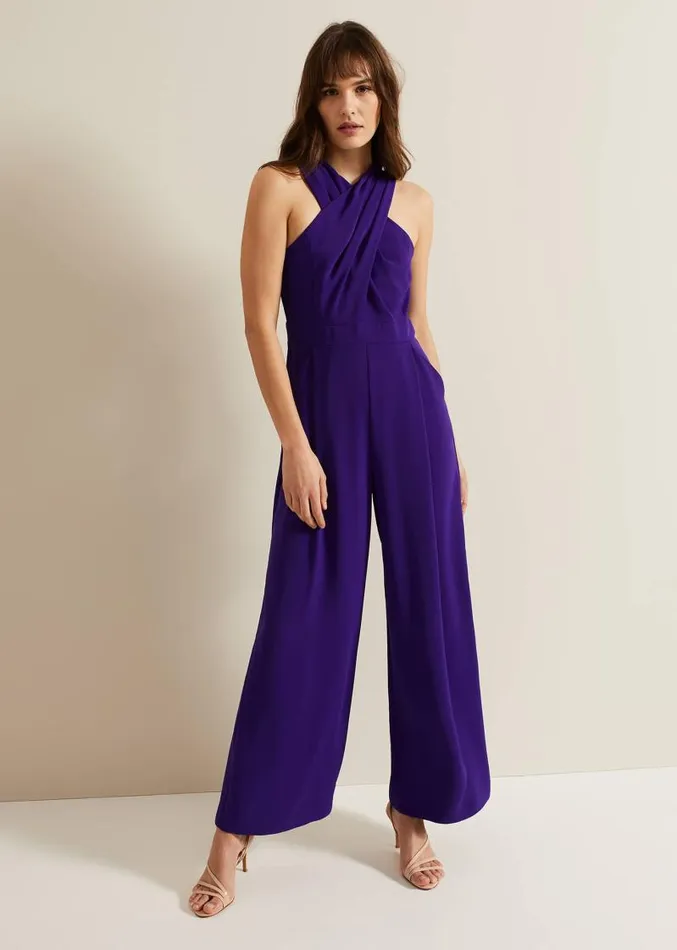 Giorgia Cross Neck Jumpsuit Violet Women Phase Eight Dresses