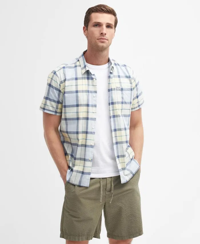 Gordon Tailored ShortSleeved Shirt Pink Salt Tartan Men Barbour Shirts