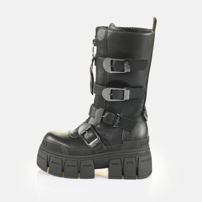 Gospher Biker Hi Zip Black Buffalo Platforms