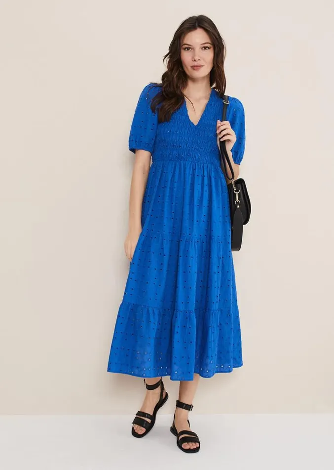 Gretta Broderie Midi Dress Blue Women Phase Eight Dresses