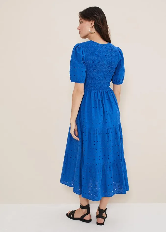Gretta Broderie Midi Dress Blue Women Phase Eight Dresses