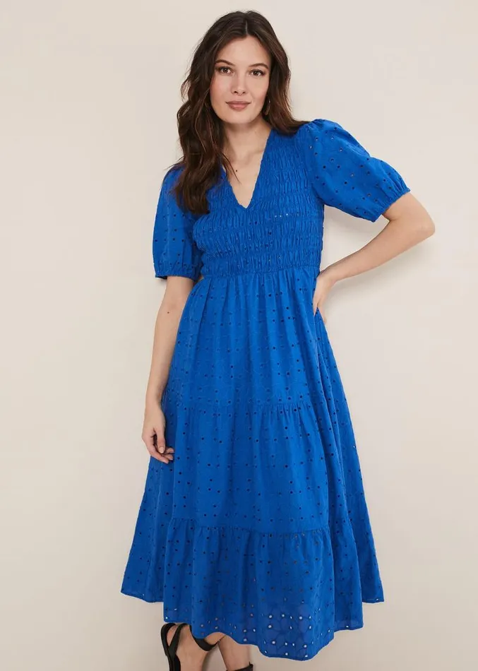 Gretta Broderie Midi Dress Blue Women Phase Eight Dresses