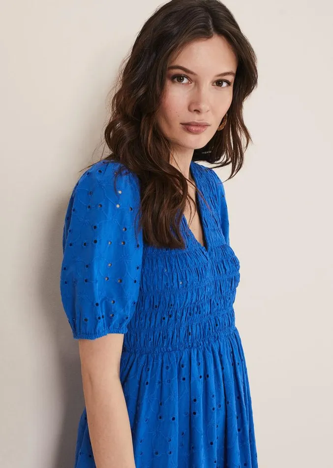 Gretta Broderie Midi Dress Blue Women Phase Eight Dresses