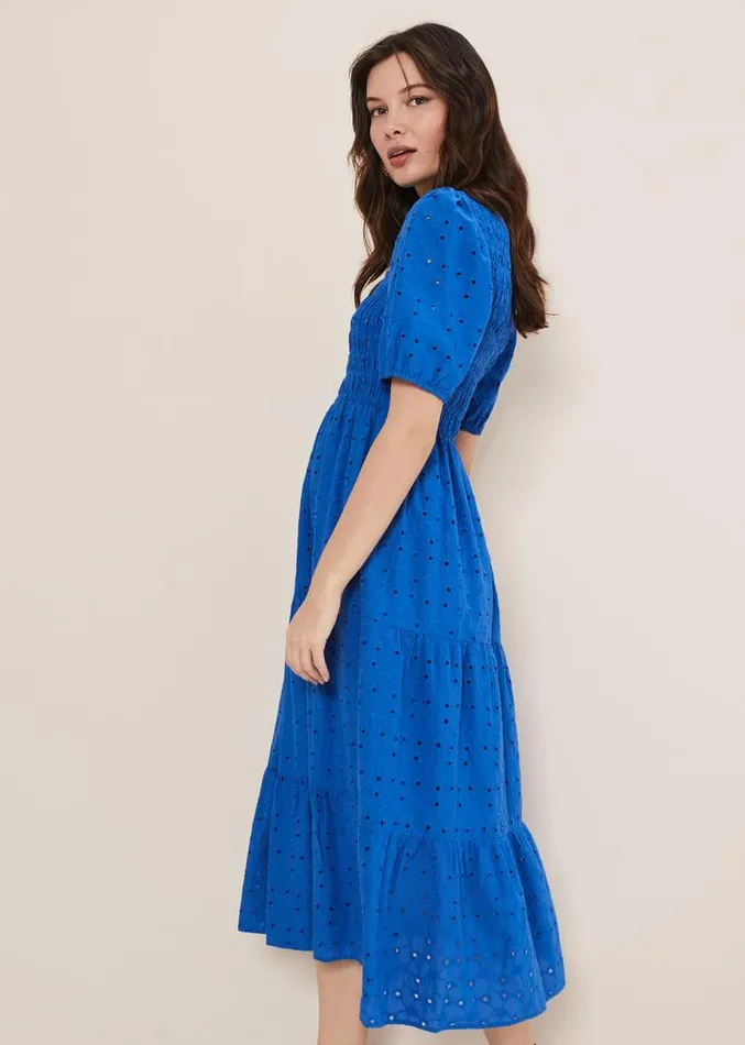 Gretta Broderie Midi Dress Blue Women Phase Eight Dresses
