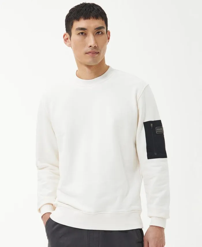 Grip Crew Neck Jumper Whisper Classic White Men Barbour Hoodies and Sweatshirts
