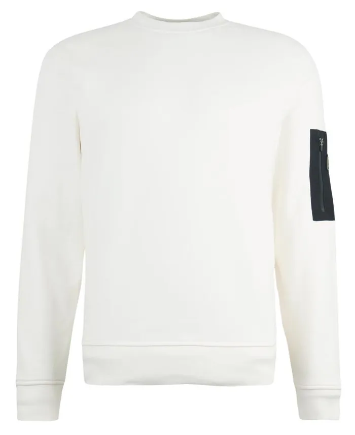 Grip Crew Neck Jumper Whisper Classic White Men Barbour Hoodies and Sweatshirts
