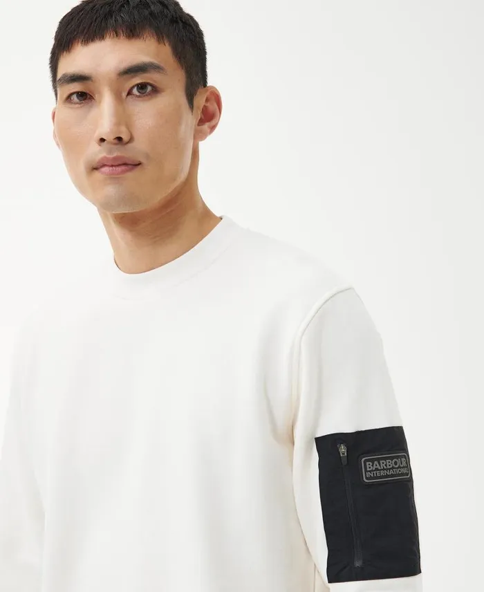 Grip Crew Neck Jumper Whisper Classic White Men Barbour Hoodies and Sweatshirts