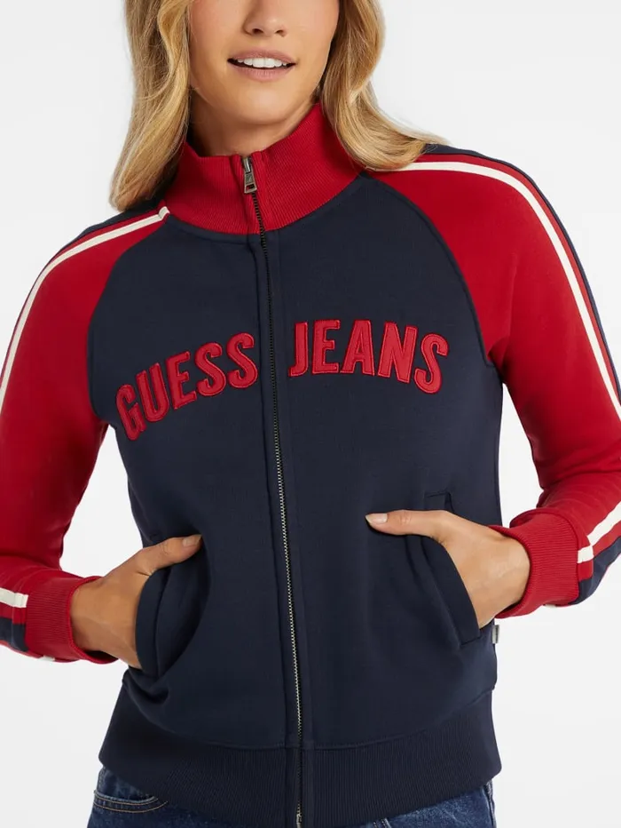 GUESS Activewear Classic Stripe ColorBlock Logo Jacket Red 8211 Women