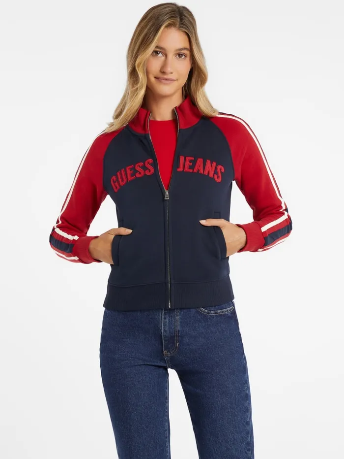 GUESS Activewear Classic Stripe ColorBlock Logo Jacket Red 8211 Women
