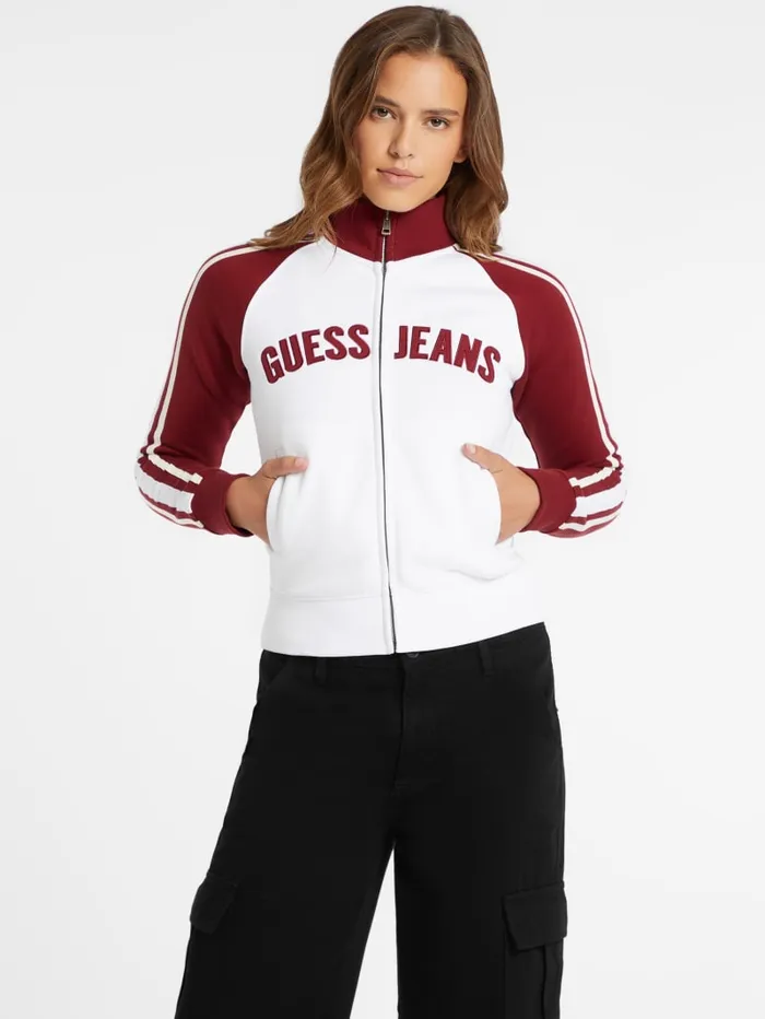 GUESS Activewear Classic Stripe ColorBlock Logo Jacket Red 8211 Women