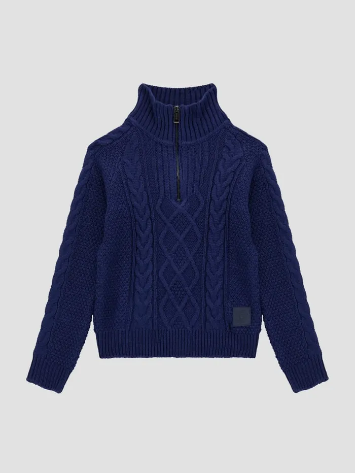 GUESS Big Boy 7 14 CableKnit Half Zip Sweater 718 Blue 8211 Kids