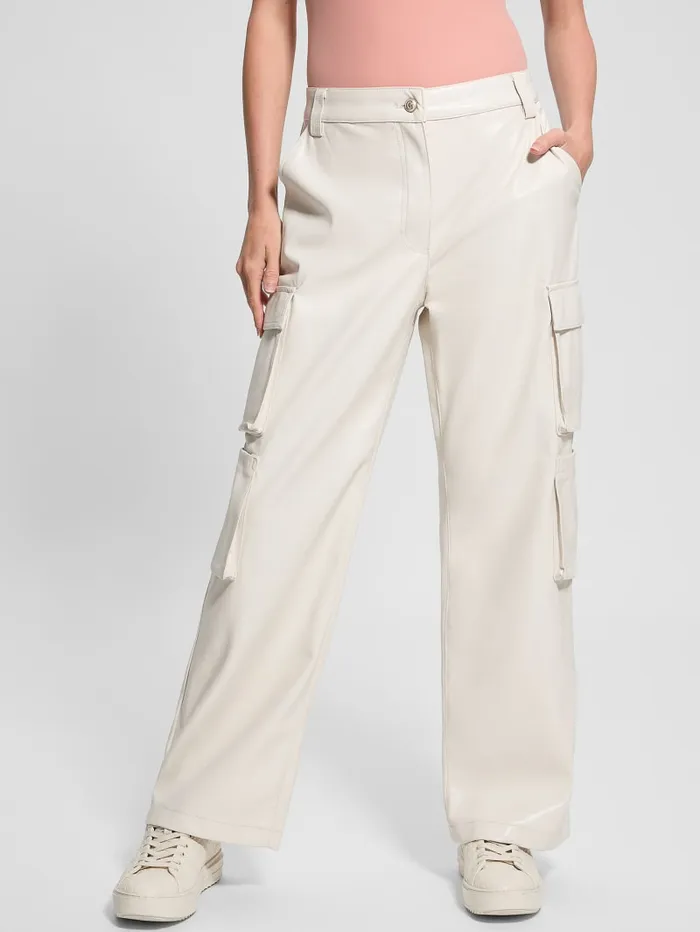 GUESS Bottoms Kori FauxLeather Cargo Pants White 8211 Women