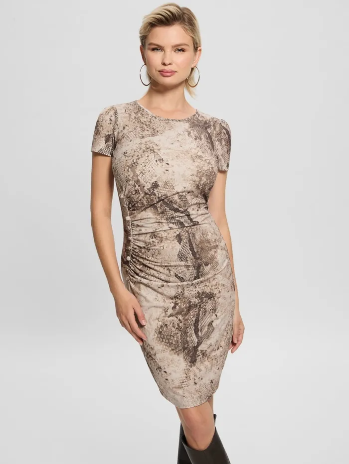 GUESS Dresses and Jumpsuits Eco Simonne Ruched Buttons Dress Brown 8211 Women