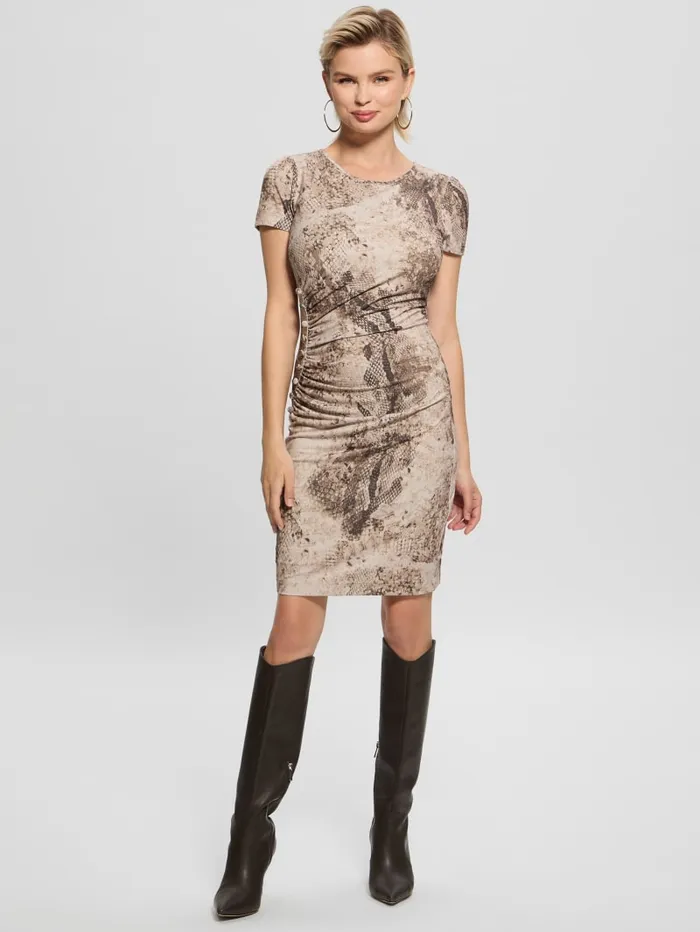 GUESS Dresses and Jumpsuits Eco Simonne Ruched Buttons Dress Brown 8211 Women