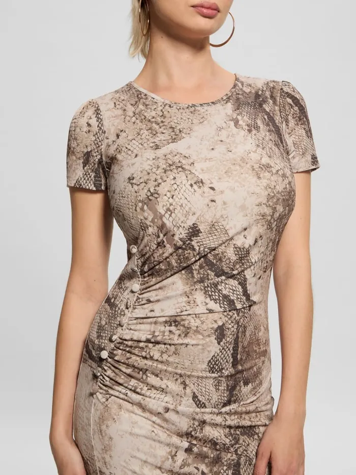 GUESS Dresses and Jumpsuits Eco Simonne Ruched Buttons Dress Brown 8211 Women