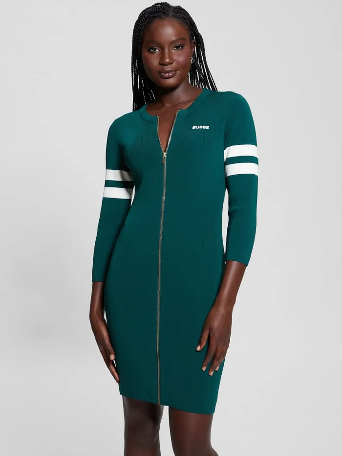 GUESS Dresses and Jumpsuits Michela Varsity Sweater Dress Green 8211 Women