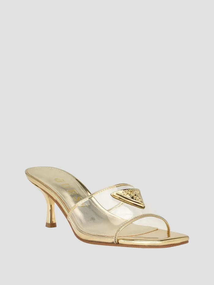 GUESS Heels Lusie Triangle Clear Kitten Mules Gold 8211 Unisex