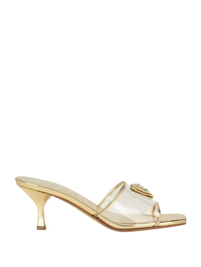 GUESS Heels Lusie Triangle Clear Kitten Mules Gold 8211 Unisex