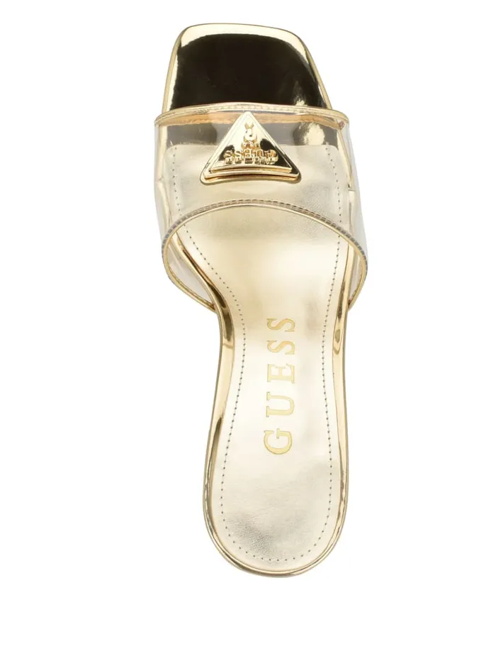 GUESS Heels Lusie Triangle Clear Kitten Mules Gold 8211 Unisex
