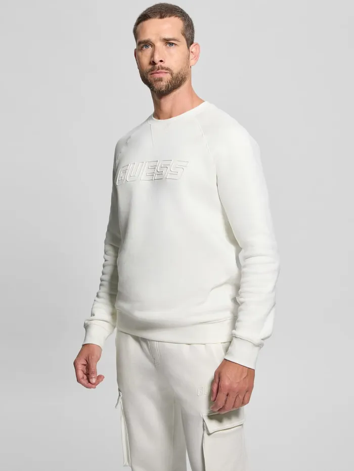 GUESS Hoodies and Sweaters Eco Aldwin Crewneck Sweatshirt White 8211 Men