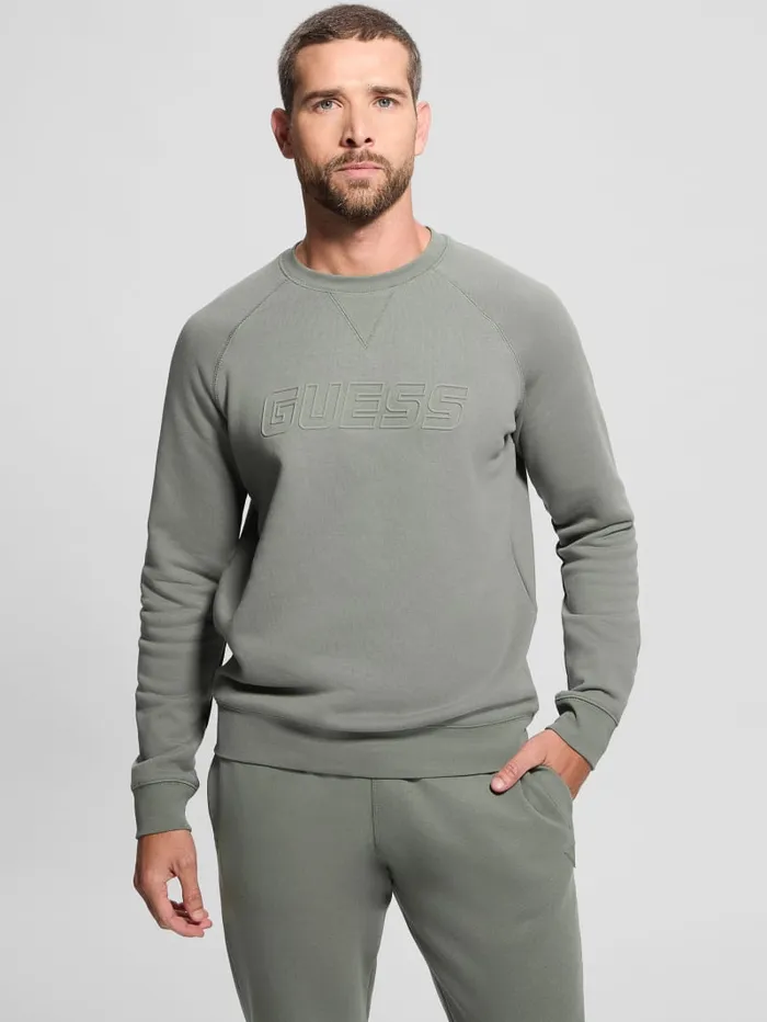 GUESS Hoodies and Sweaters Eco Aldwin Crewneck Sweatshirt White 8211 Men