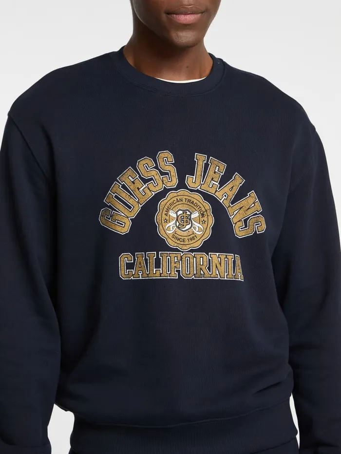 GUESS Hoodies and Sweaters Eco Crewneck Printed Sweater Blue 8211 Men