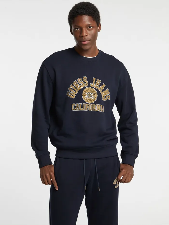 GUESS Hoodies and Sweaters Eco Crewneck Printed Sweater Blue 8211 Men