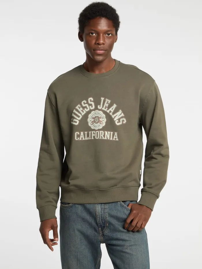 GUESS Hoodies and Sweaters Eco Crewneck Printed Sweater Blue 8211 Men