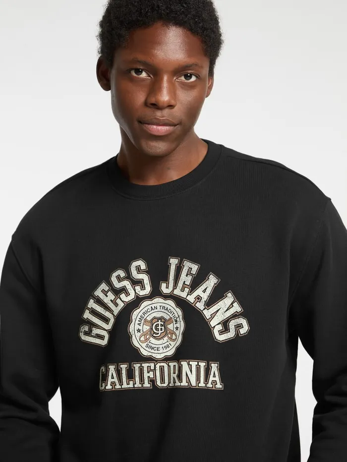 GUESS Hoodies and Sweaters Eco Crewneck Printed Sweater Blue 8211 Men